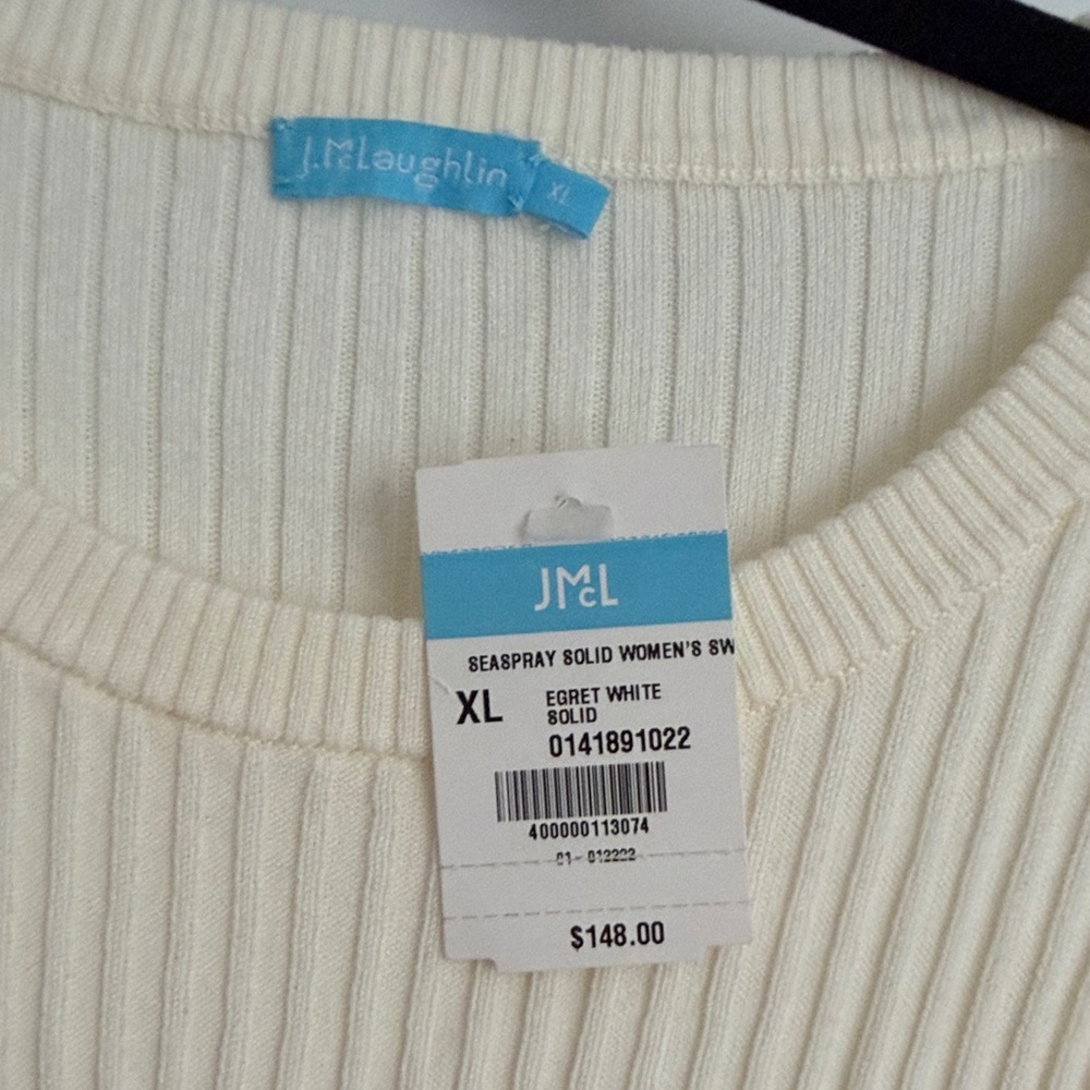 J. McLaughlin Egret White Ribbed Sweater XL